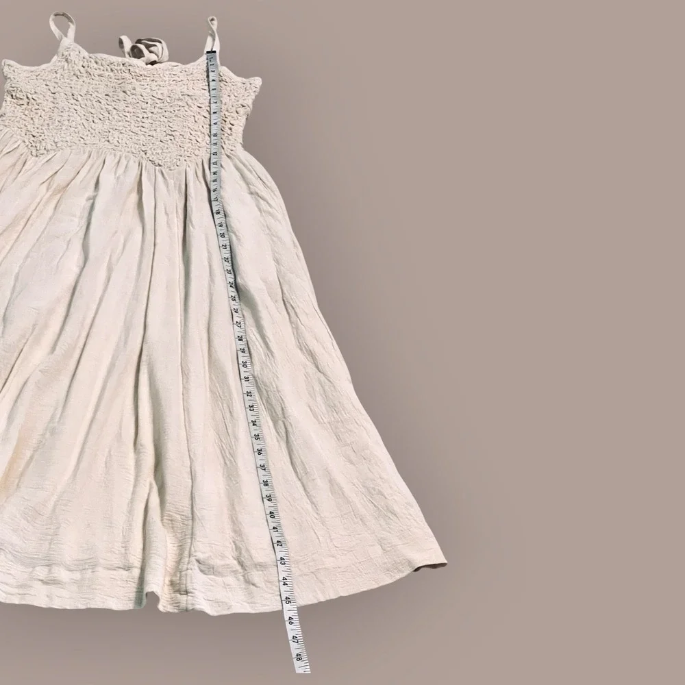 Free People Endless Summer Ivory 100% Cotton Smocked Midi Dress Large Pockets
